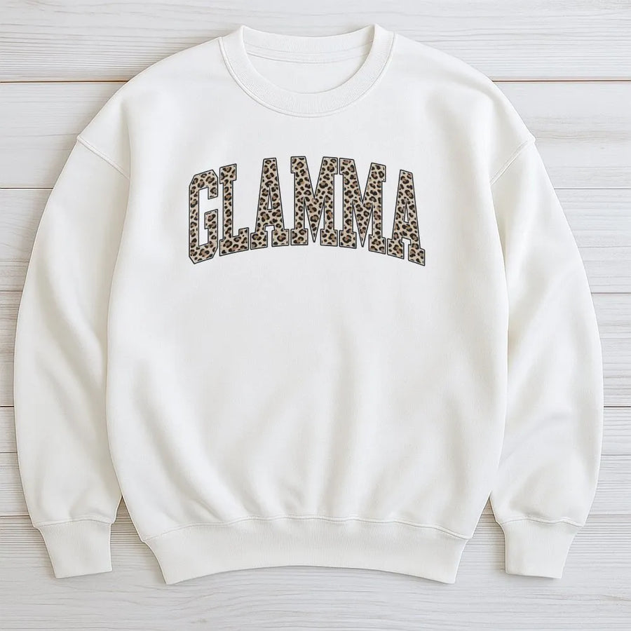 Glamma Sweatshirt | Leopard Print Varsity Letters | Soft Cotton Blend | Gift for Glamorous Grandma