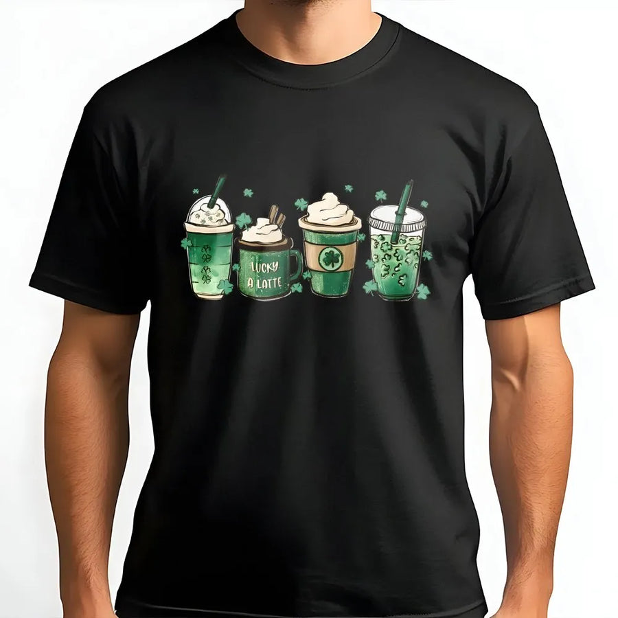 St Patrick's Day Coffee T-Shirt | Lucky A Latte Shamrock Graphic | Premium Soft Cotton Tee | Cute Irish Coffee Lover Gift For Her