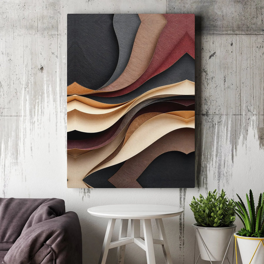Abstract Canvas Wall Art | Wavy Earth Tone Layers Design | Premium Gallery Wrap Canvas | Modern Minimalist Home Decor Gift