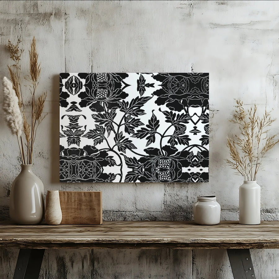 Black and White Floral Wall Art | Symmetrical Botanical Canvas Print | Premium Gallery-Wrapped 1.25" Profile | Modern Minimalist Home Decor Gift