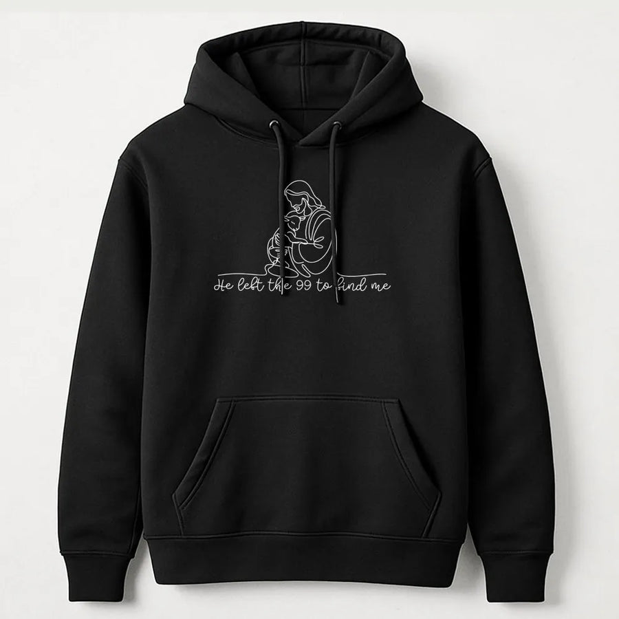 He Left The 99 Hoodie | Minimalist Jesus with Lamb Line Art | Soft Cotton Unisex Tee | Faith Based Apparel Gift for Believers