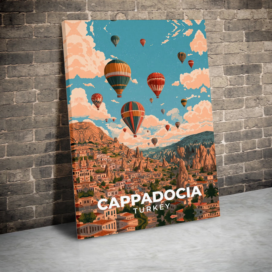Cappadocia Turkey Canvas Wall Art | Vintage Hot Air Balloon Travel Poster | Premium Gallery Wrap Canvas | Gift for Traveler & Home Decor