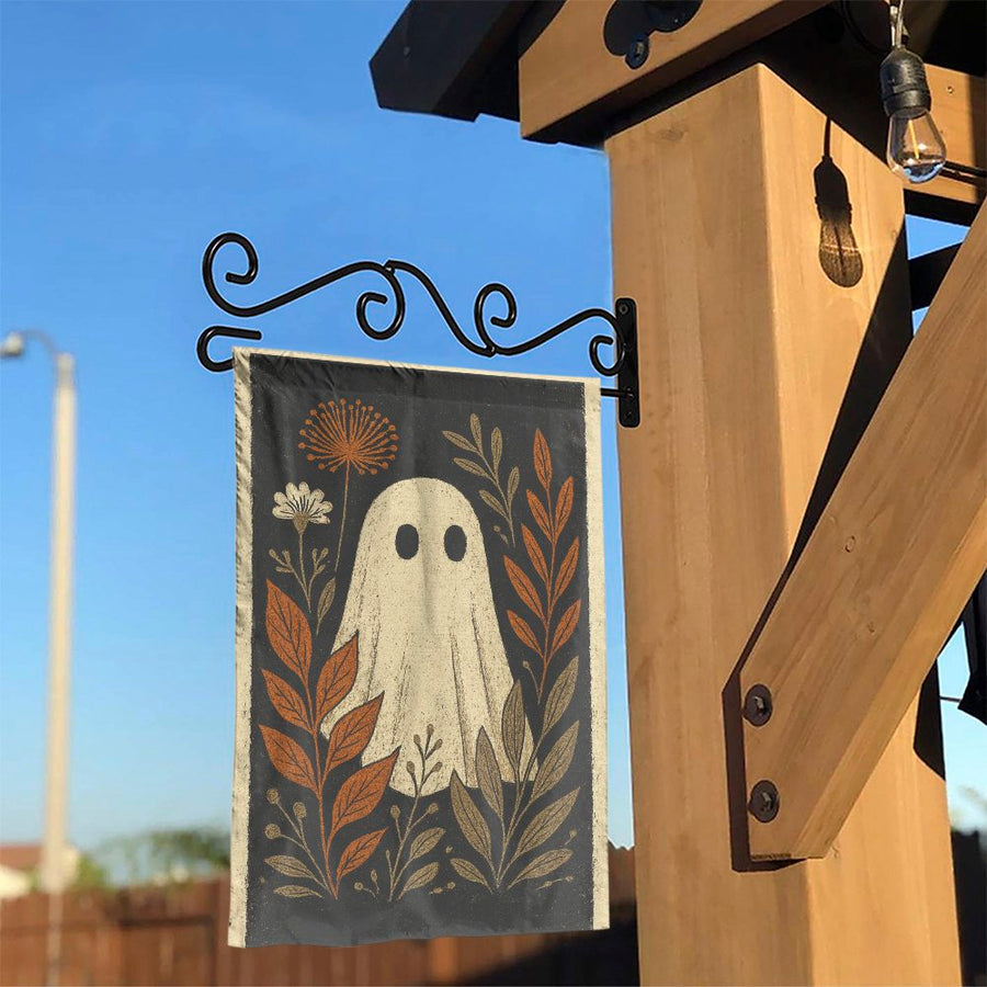 Ghost Garden Flag | Vintage Halloween Floral Botanical Art | Premium Polyester Outdoor Decor | Spooky Autumn Yard Decoration Gift