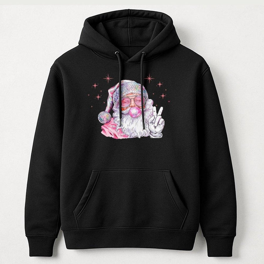 Disco Santa Hoodie | Retro Bubblegum Santa Claus Christmas Design | Premium Cotton Blend Pullover | Cute Holiday Gift for Her