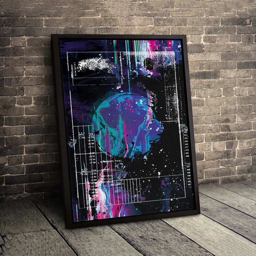 Abstract Piggy Bank Canvas Art | Cyberpunk Glitch Data Grid Print | Premium 1.25 Inch Gallery Wrap | Modern Home Office Decor Gift
