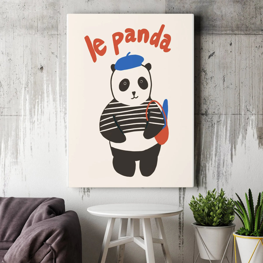Le Panda French Bear Vertical Canvas | Cute Parisian Animal Illustration | Premium Gallery Wrap Canvas | Kids Room & Nursery Decor Gift
