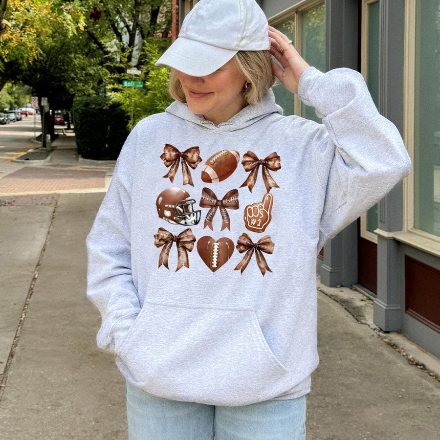 Coquette Football Hoodie | Preppy Bow Aesthetic Design | Premium Cotton-Blend Comfort | Cute Fall Game Day Gift For Her