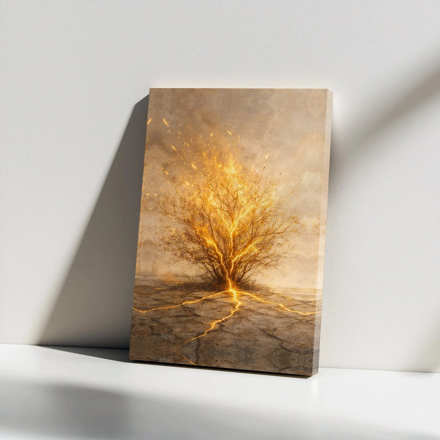 Lightning Tree Canvas Wall Art | Golden Energy & Glowing Roots | Premium Gallery Wrapped Canvas | Modern Abstract Home Decor Gift