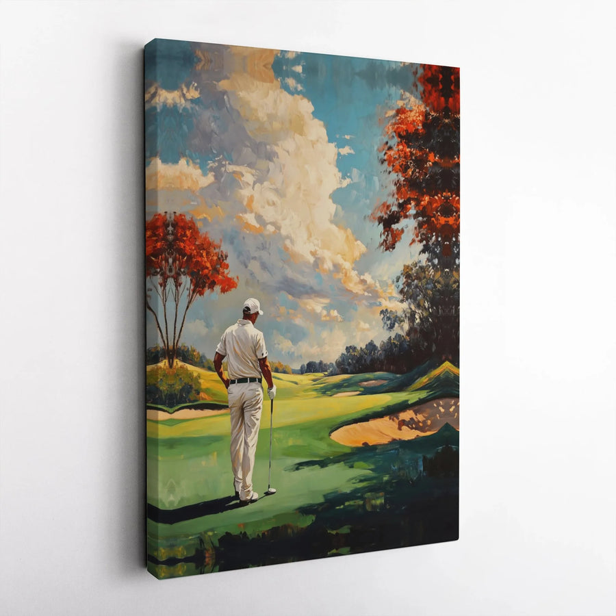 Golf Course Canvas Wall Art | Impressionist Golfer Painting | Gallery Quality Print for Man Cave | Unique Gift for Golfer Dad