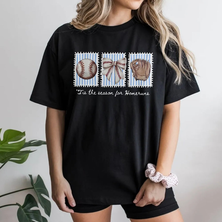 Baseball Mama T-Shirt | Tis The Season For Homeruns Graphic | 100% Cotton Premium Tee | Cute Baseball Mom Gift For Game Day