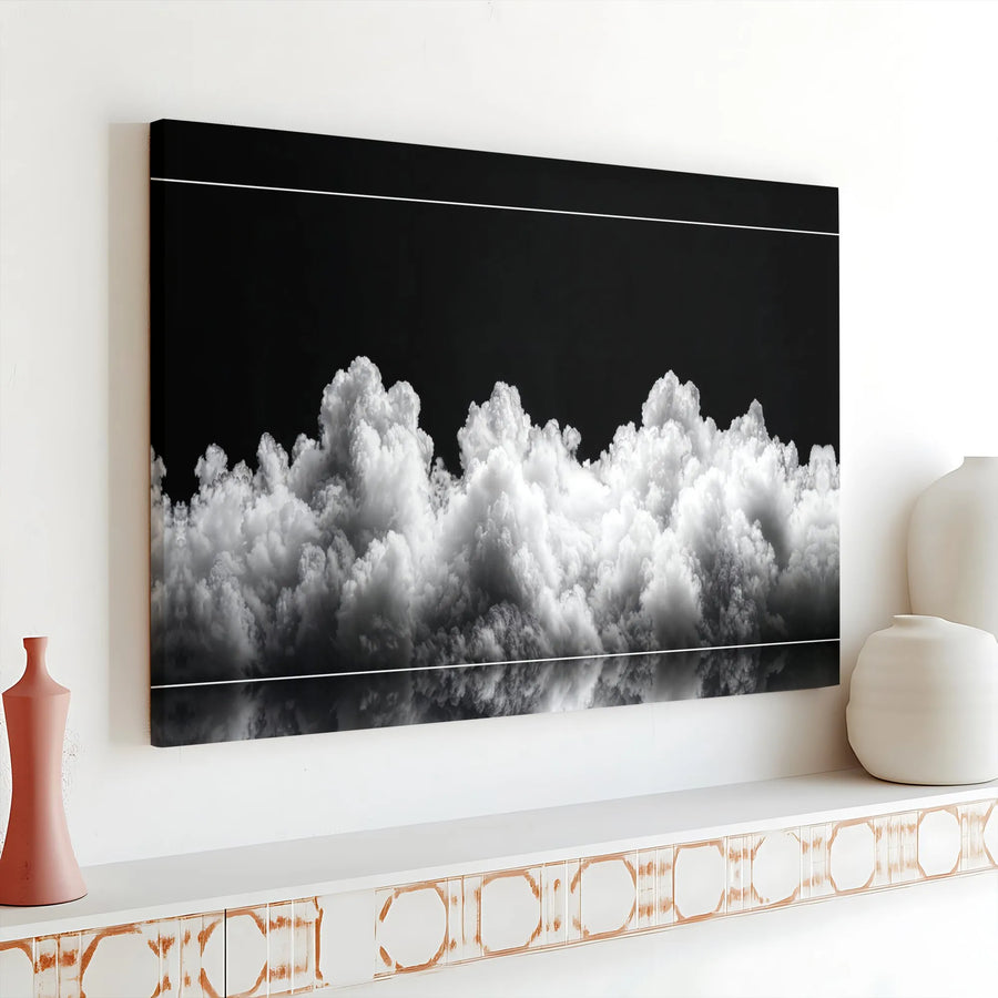 Minimalist Black and White Clouds Horizontal Canvas | Dramatic High Contrast Stormy Sky Wall Art | Premium 1.25" Gallery Wrap Print | Modern Living Room Home Decor Gift
