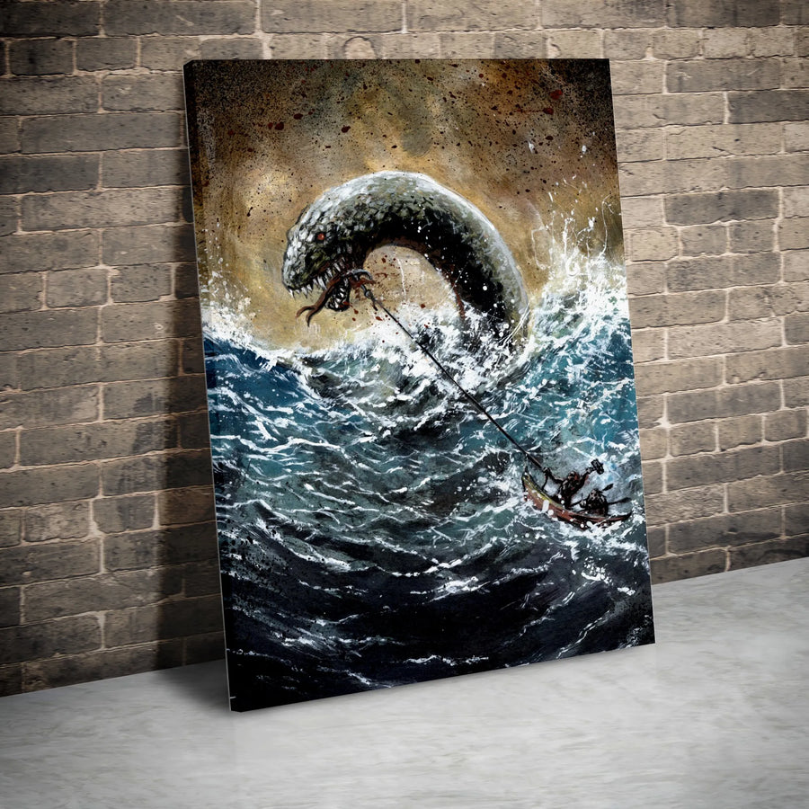 Sea Serpent Wall Art | Epic Kraken Monster Battle on Stormy Ocean | Premium Gallery-Wrapped Canvas Print | Fantasy Decor Gift for Mythical Creature Fans