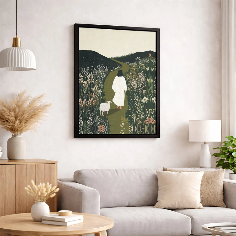 Jesus Good Shepherd Canvas Art | Religious Wall Decor with Lamb | Premium Gallery Wrapped Print | Christian Home Decor Gift for Believers