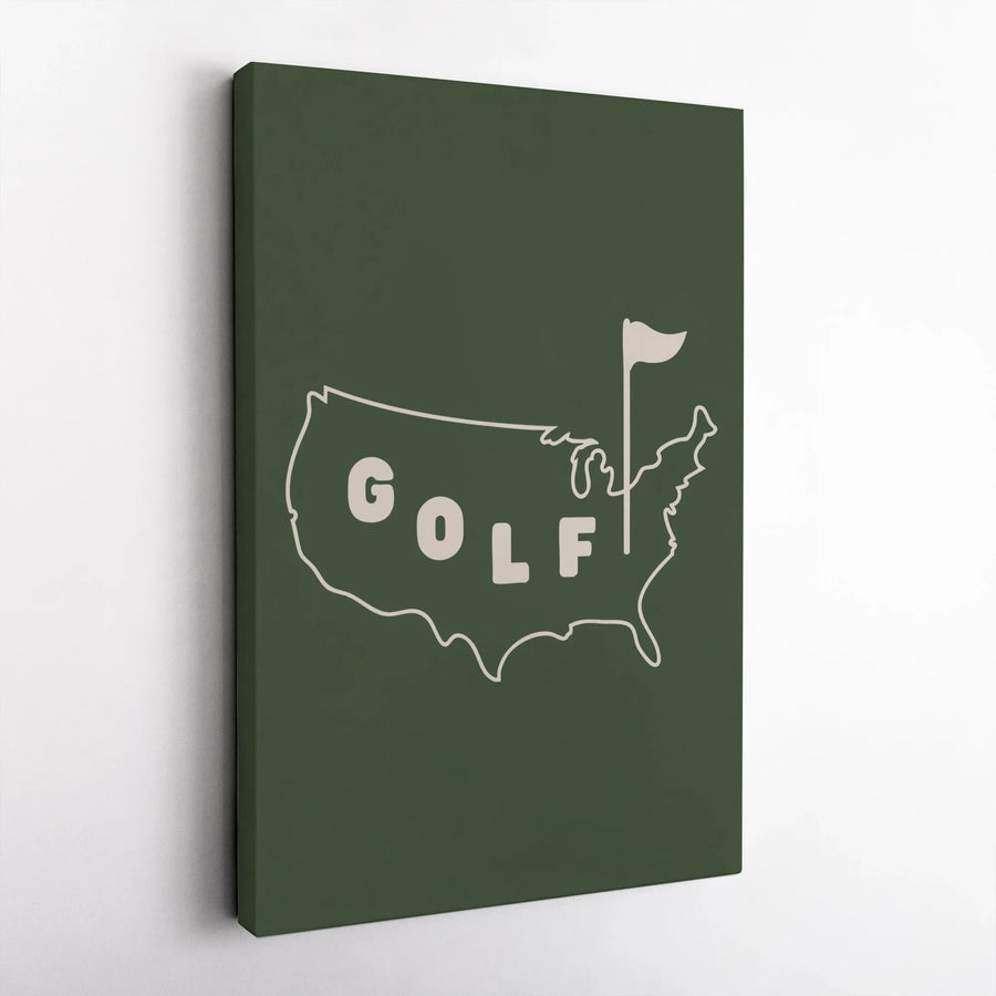 USA Golf Map Canvas Art | Minimalist Golf Course Flag Wall Decor | Premium 1.25" Gallery Wrapped Print | Unique Golfer Gift Idea