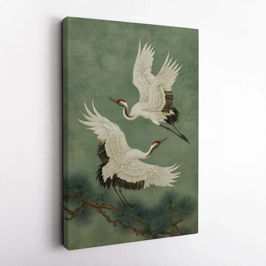 Japanese Red-Crowned Crane Wall Art | Vintage Asian Nature Canvas Print | Gallery-Wrapped Premium Decor | Zen Home Office Gift for Art Lovers
