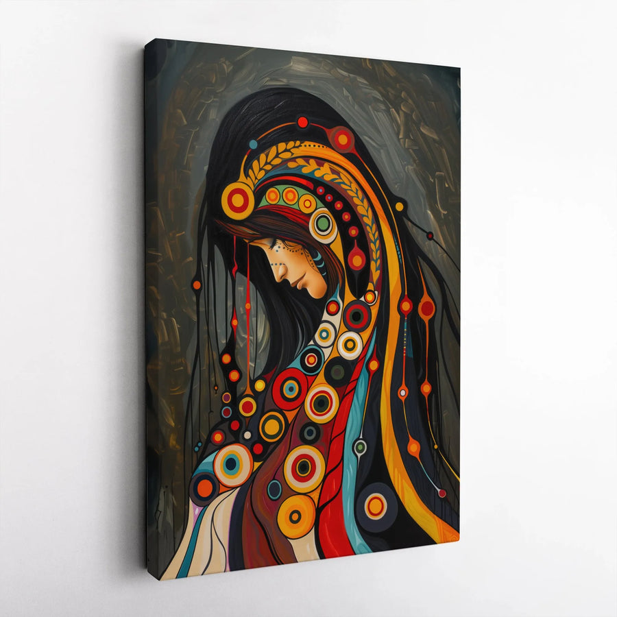 Abstract Portrait Canvas Print | Indigenous Woman Geometric Art | Gallery Quality Premium Decor | Modern Cultural Wall Art Gift