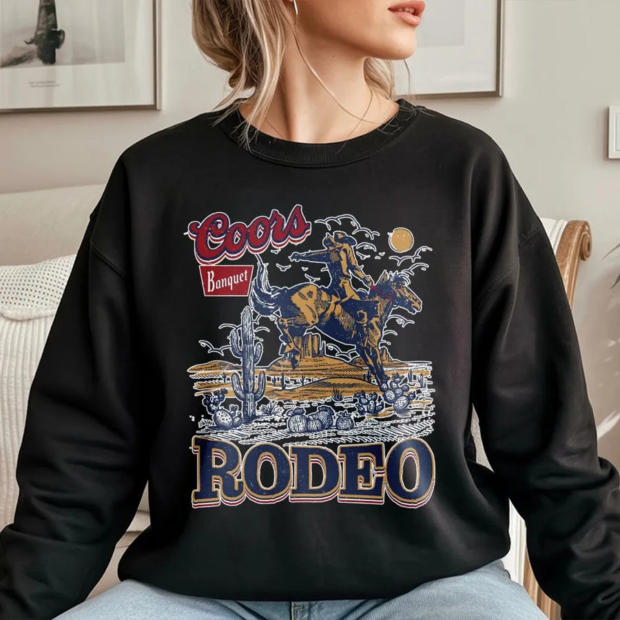 Coors Rodeo 90s Cowboy Sweatshirt, Vintage 2000s Graphic Western, Relaxed Adult, Wild West