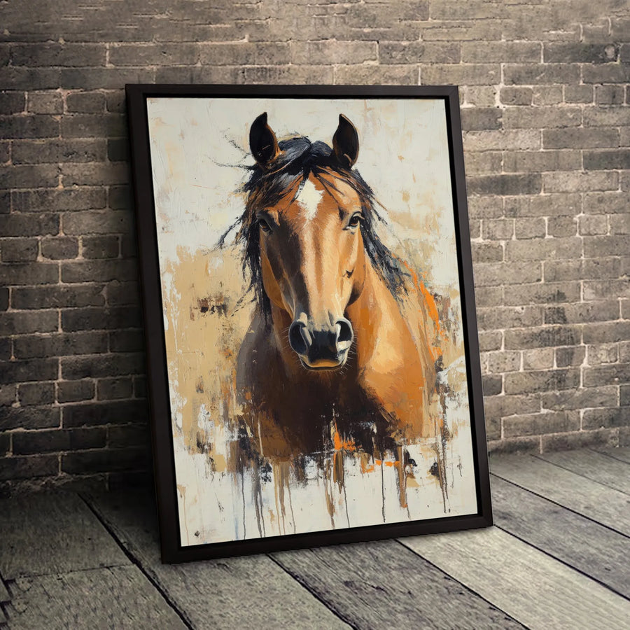Brown Horse Canvas Wall Art | Abstract Equine Portrait | Premium Fade-Resistant Gallery Print | Rustic Modern Farmhouse Home Decor Gift