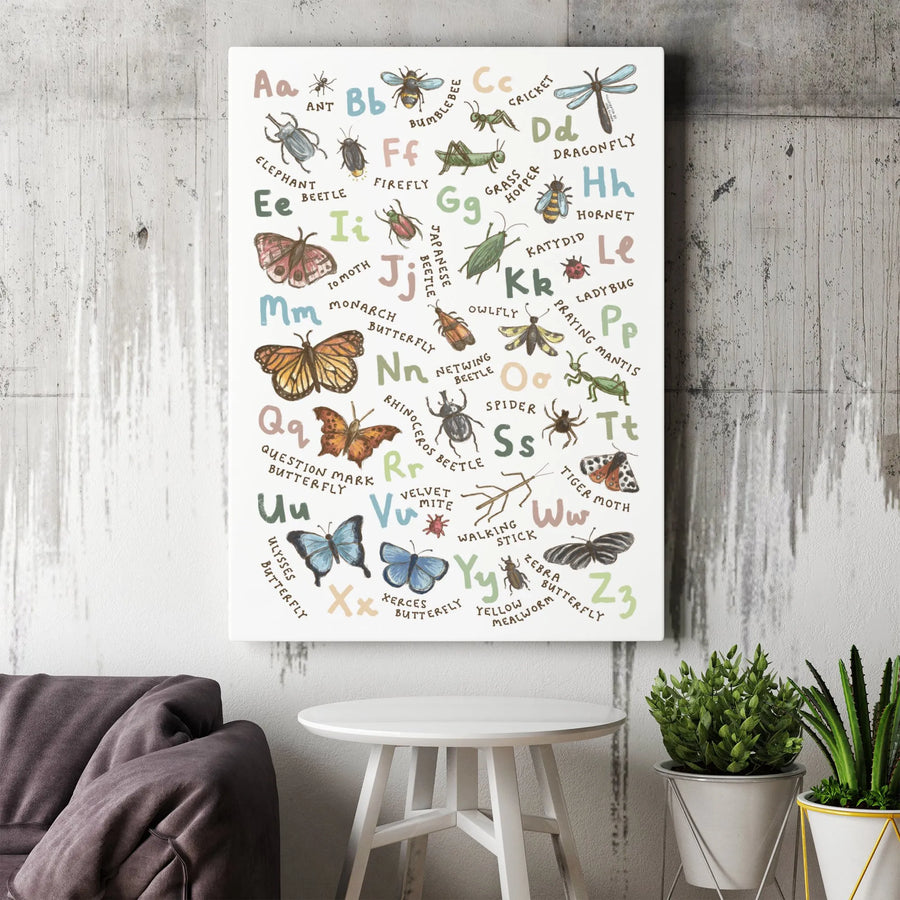 Insect Alphabet Wall Art | Educational Bug A-Z Canvas Print | Premium Gallery-Wrapped Decor | Kids Room Nursery Gift