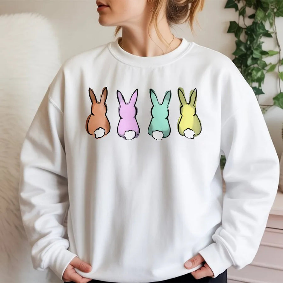 Easter Bunny Sweatshirt | Cute Pastel Cottontail Graphic | Cozy Cotton Blend Pullover | Spring Holiday Gift for Women