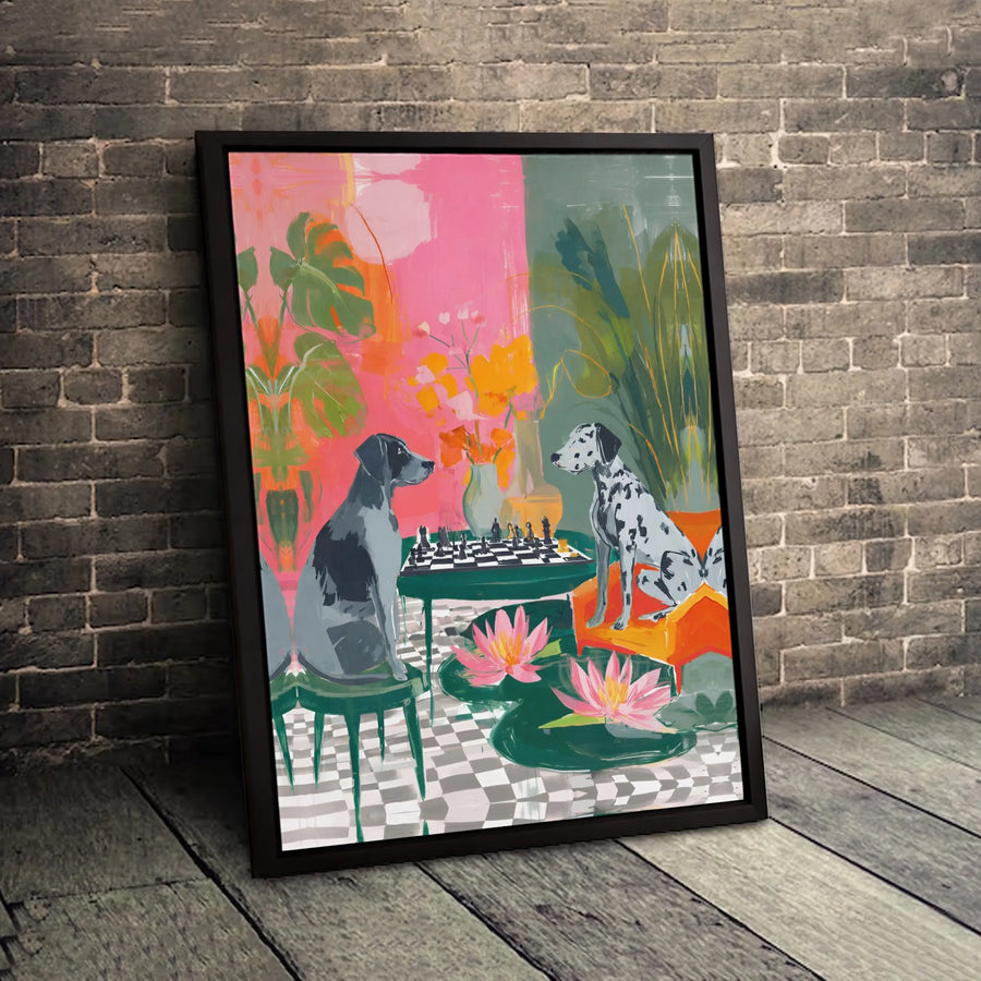 Dog Playing Chess Canvas Wall Art | Surreal Whimsical Animal Portrait | Gallery-Quality 1.25" Profile | Unique Gift for Dog Lovers