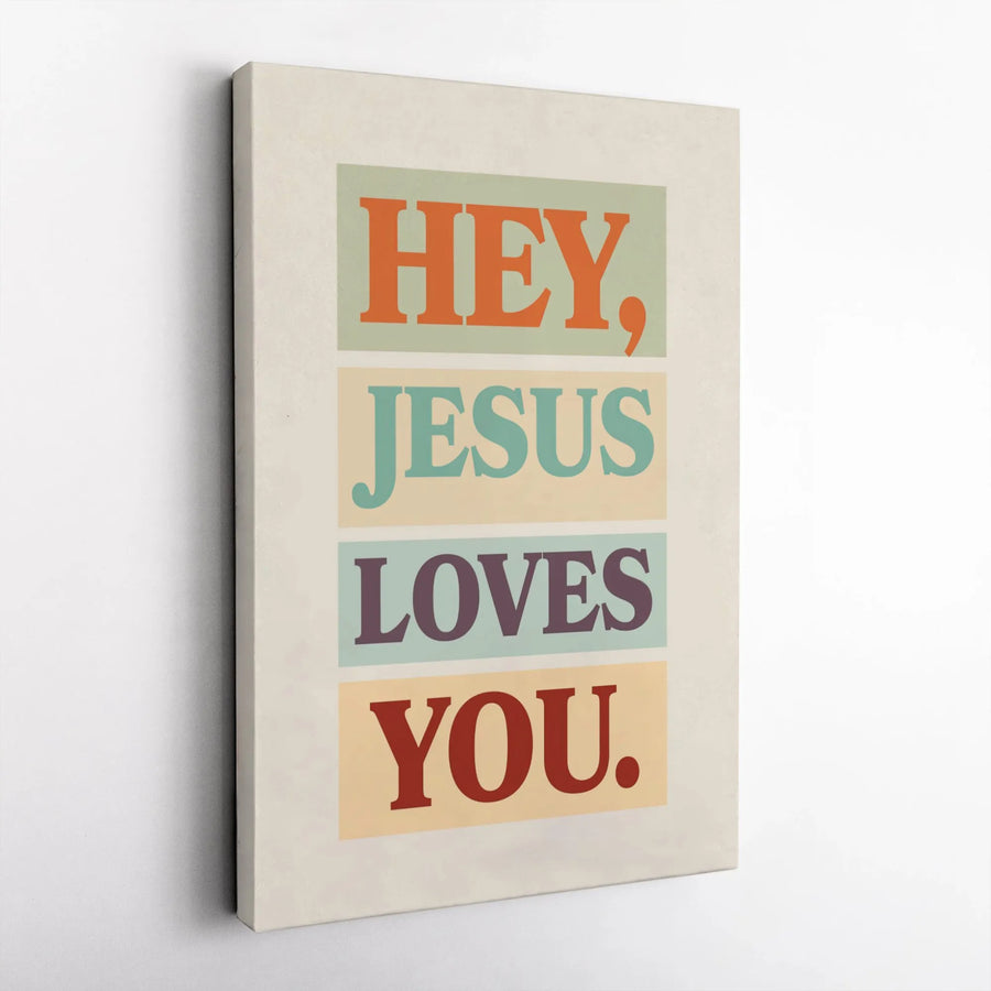 Jesus Loves You Canvas Art | Retro Typography Wall Decor | Premium Gallery Wrap Print | Inspirational Christian Gift for Home Office
