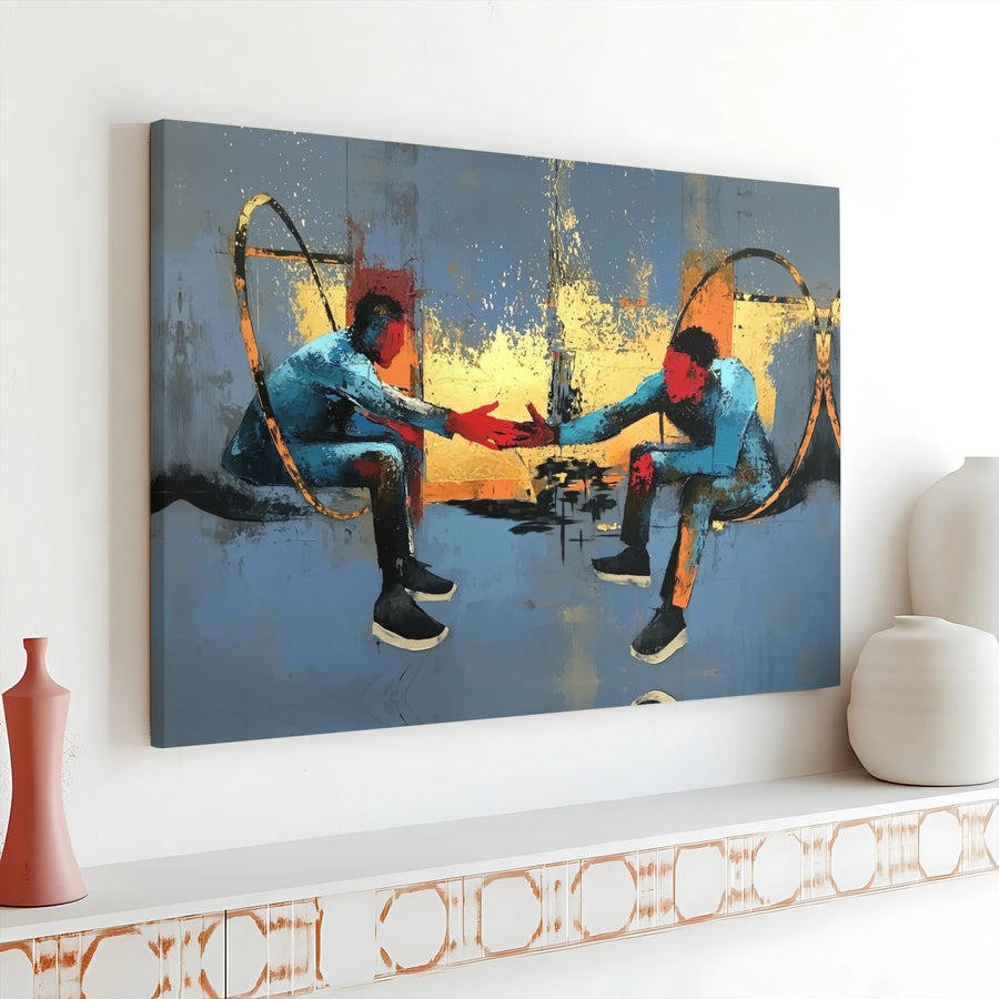 Abstract Reaching Hands Canvas Wall Art | Emotional Human Connection Design | Premium Gallery-Wrapped Print | Modern Home & Office Decor Gift