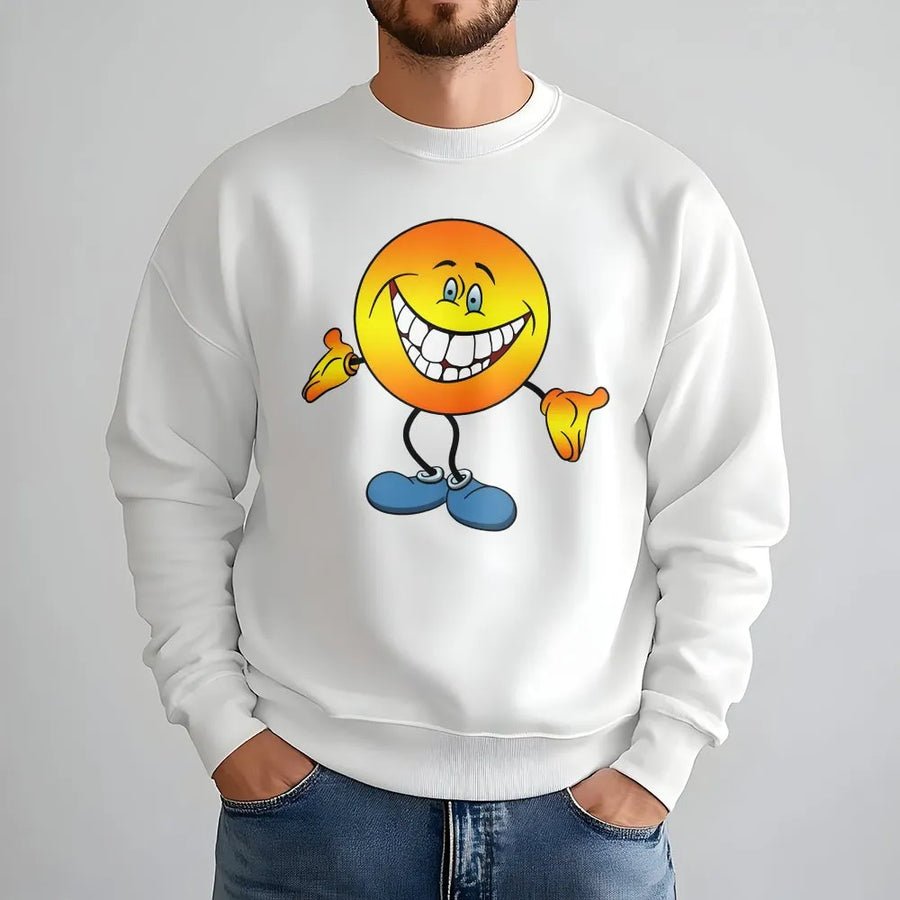 Smiley Face Sweatshirt | Vintage Y2K Cheeky Grin Graphic | Premium Cotton Blend Sweatshirt | Funny Meme Streetwear Gift for Men & Women