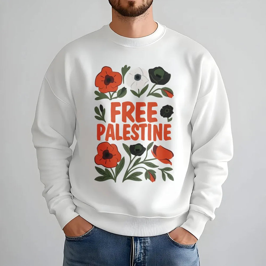Free Palestine Sweatshirt | Palestinian Poppy Flower Graphic | Soft Cotton Tee | Activist Gift for Protest