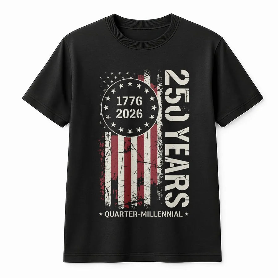 America 250th Anniversary T-Shirt | 1776-2026 Quarter-Millennial Distressed Flag | 100% Cotton Premium Tee | Patriotic USA Celebration Gift