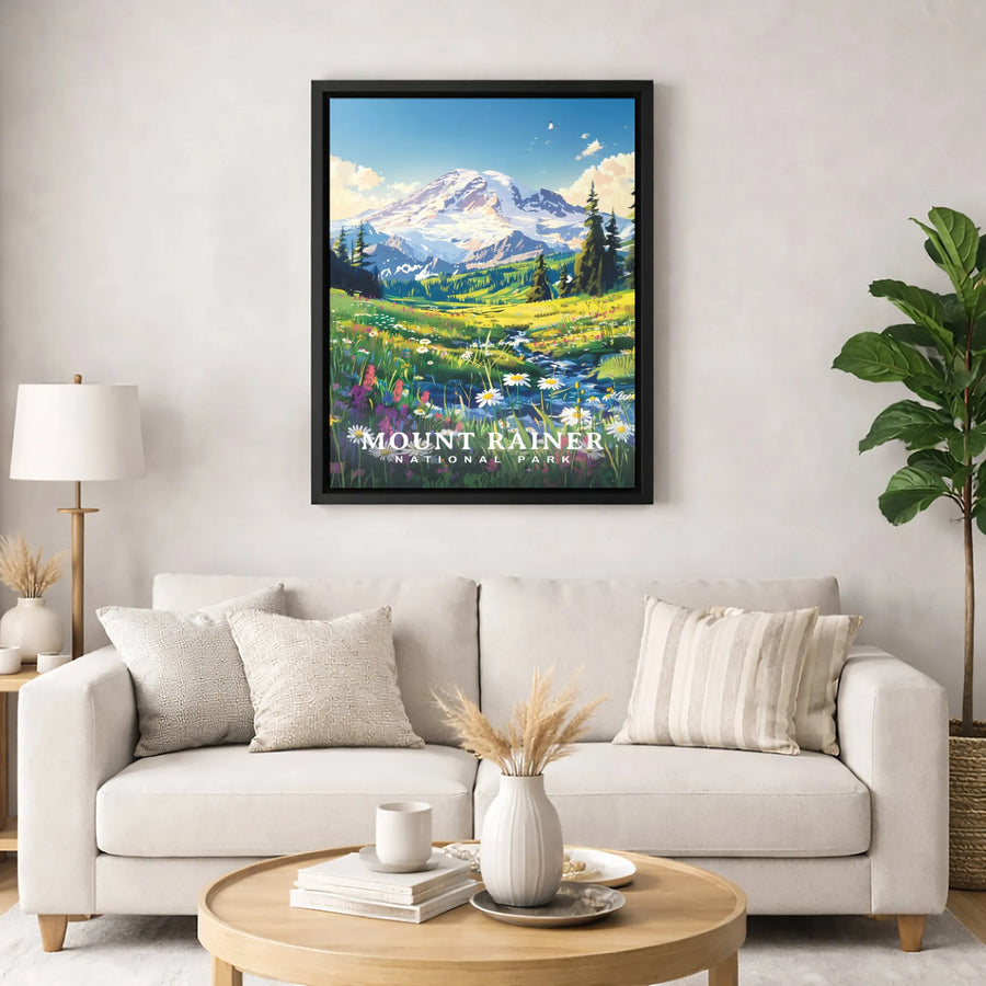 Mount Rainier National Park Canvas | Wildflower Meadow Landscape Art | Premium Gallery-Wrapped Print | Travel Enthusiast Nature Gift