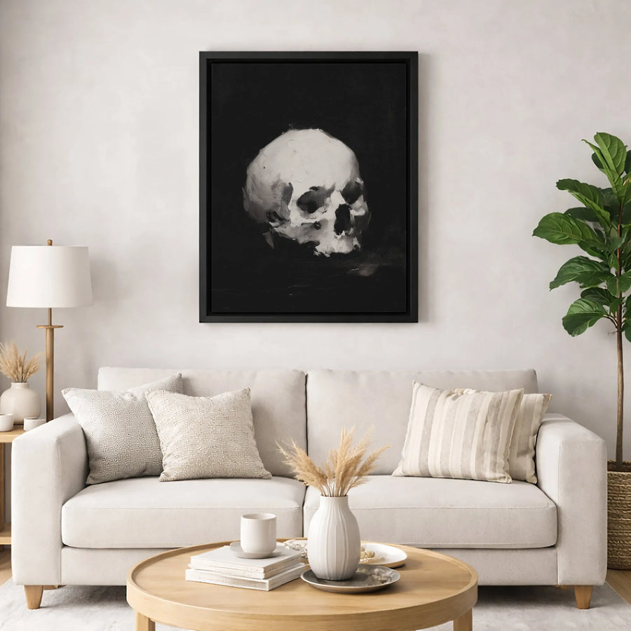 Skull Wall Art Canvas | Gothic Oil Painting Style | Premium 1.25 Inch Gallery Wrap | Moody Home Decor for Modern Aesthetic