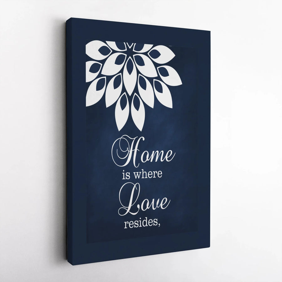 Home is Where Love Resides Canvas Wall Art | Modern Navy Blue Mandala Quote Print | Premium Gallery Wrapped Canvas | Housewarming Gift for Living Room