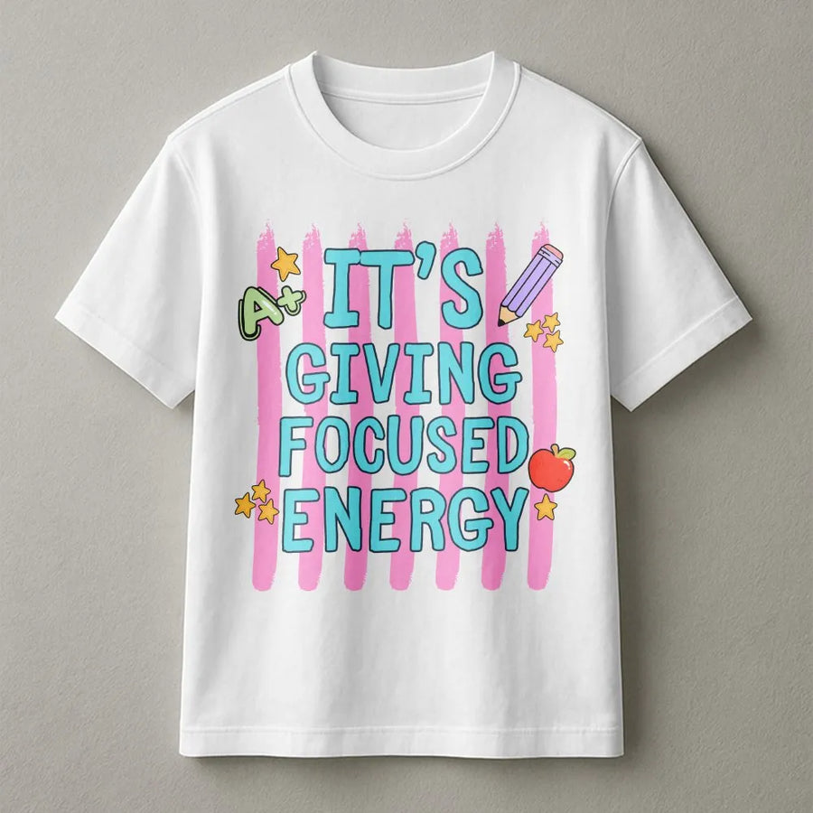 Funny Teacher T-Shirt | It's Giving Focused Energy Retro Graphic | Premium Cotton Blend | Back to School Gift for Educators