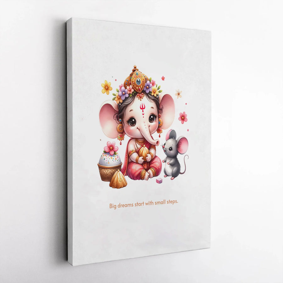 Baby Ganesha Canvas Print | Spiritual Motivational Wall Art | Premium Fade-Resistant Gallery Wrap | Gift for Nursery or Meditation Room Decor