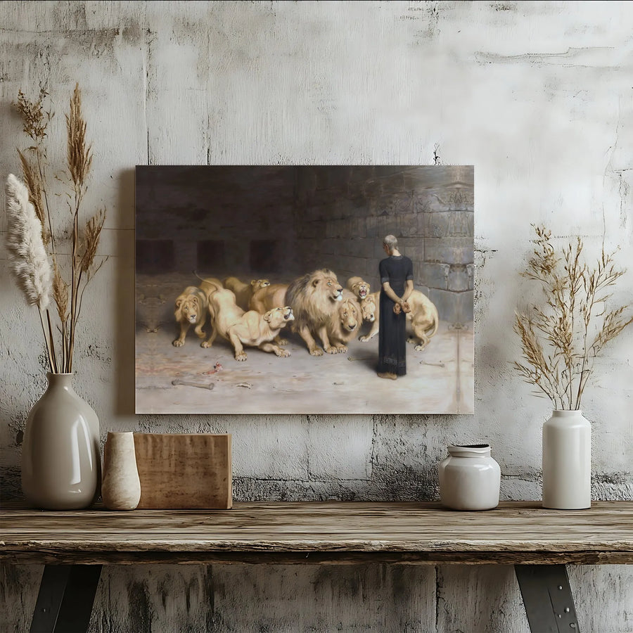 Daniel in the Lions' Den Canvas Print | Classic Biblical Oil Painting | Premium Gallery Wrap Wall Art | Inspirational Religious Home Decor Gift