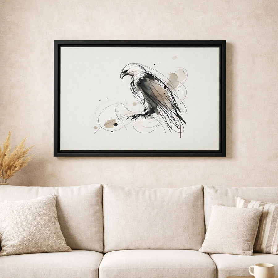 Abstract Eagle Canvas Art | Minimalist Ink Wash Sketch | Gallery-Quality Premium Print | Nature-Inspired Home Decor For Bird Lovers