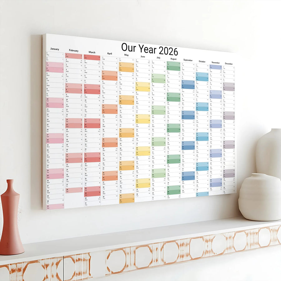 2026 Year At A Glance Calendar Canvas | Color Coded Annual Planner Wall Art | Premium Gallery Wrapped Canvas | Office Decor Productivity Gift