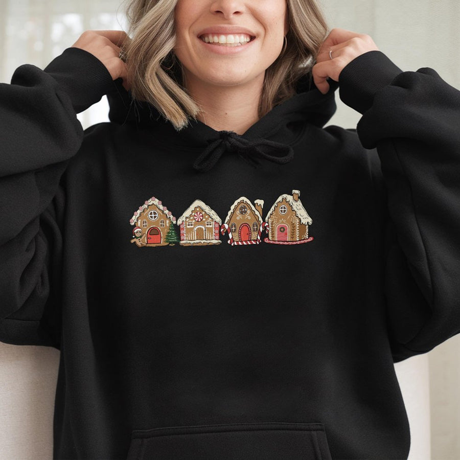 Gingerbread House Christmas Hoodie | Cute Holiday Village Graphic Sweatshirt | Cotton-Polyester Premium Blend | Festive Winter Gift For Her