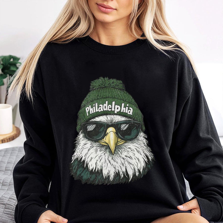 Philadelphia Eagle With Sunglasses And Beanie Sweatshirt