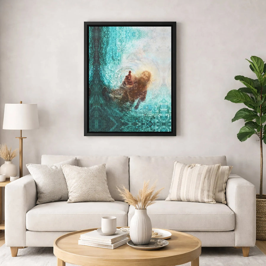 Jesus Reaching Hand Canvas Print | Spiritual Water Rescue Wall Art | Premium Gallery-Wrapped Decor | Christian Religious Gift for Home