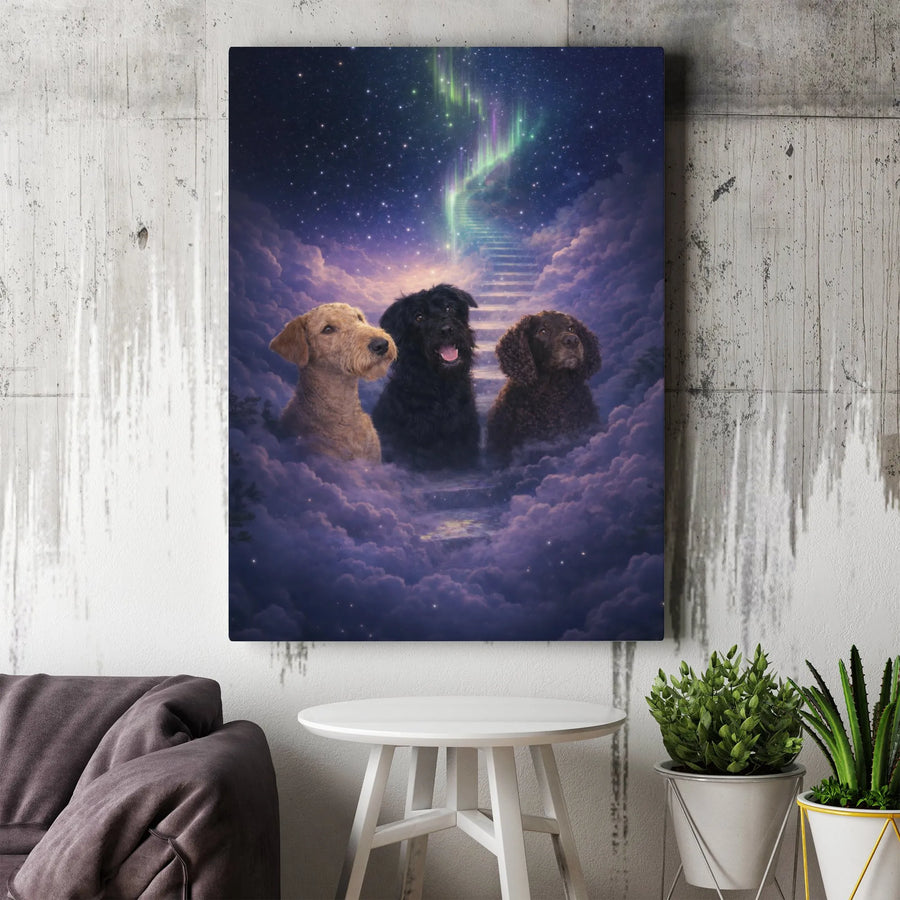 Dog Memorial Canvas Wall Art | Rainbow Bridge Stairway to Heaven | Premium Gallery Wrapped Print | Pet Loss Sympathy Remembrance Gift for Dog Owners