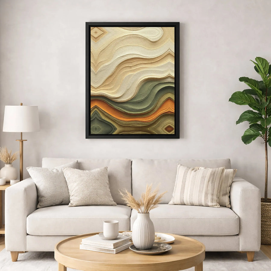 Abstract Earth Tone Canvas Print | Wavy Sandstone Layered Art | Premium 1.25 Inch Gallery Wrap | Modern Neutral Home Decor Wall Art