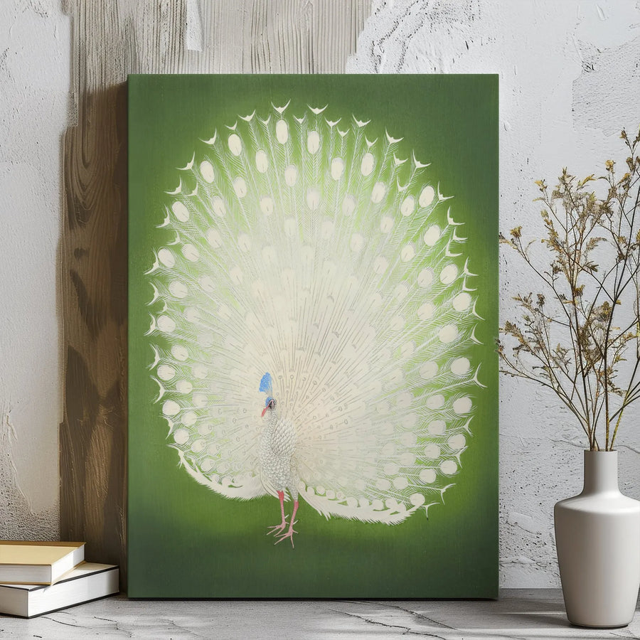 White Peacock Wall Art | Majestic Bird Illustration | Premium Gallery Wrapped Canvas | Elegant Home Decor Gift