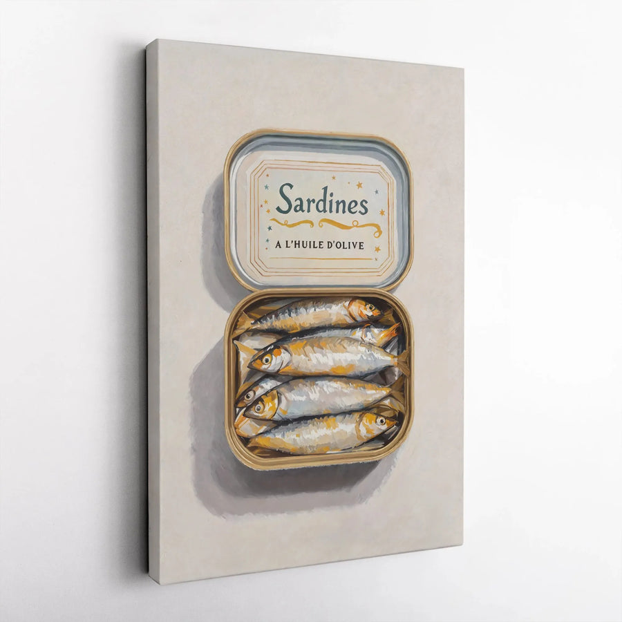Sardine Tin Canvas Art | Vintage French Kitchen Wall Decor | Premium Fade-Resistant Print | Unique Foodie Gift for Home or Restaurant