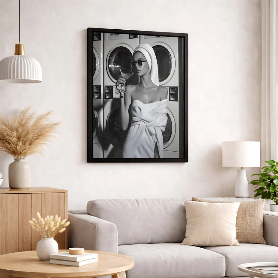 Laundry Martini Girl Canvas Print | Glamorous Laundromat Wall Art | Premium Gallery-Wrapped 1.25" Profile | Chic Modern Home Decor Gift