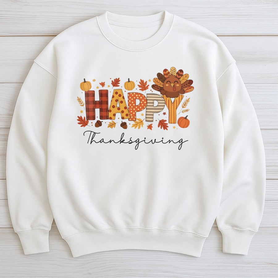 Happy Thanksgiving Sweatshirt | Cute Turkey Fall Graphic Design | Soft Cotton-Blend Premium Quality | Festive Autumn Outfit Gift for Women & Men