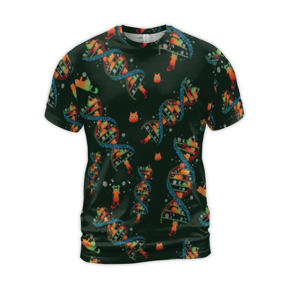 Cat DNA T-Shirt | Double Helix Science Pattern | Premium Polyester Spandex | Unique Gift for Biology Students and Cat Lovers