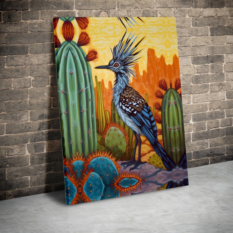 Roadrunner Canvas Wall Art | Vibrant Southwestern Desert Scene | Thick Gallery Wrap Canvas | Boho Home Decor Gift