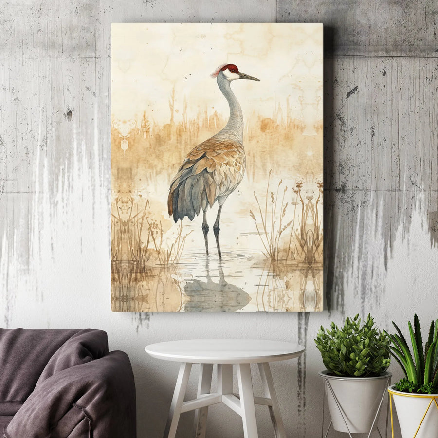 Sandhill Crane Wall Art | Watercolor Marsh Bird Print | Premium 1.25 Inch Gallery Wrap Canvas | Rustic Nature Home Decor Gift